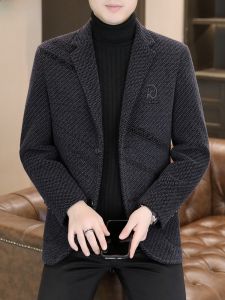 HENGYUANXIANG | Thickened Woolen Mens Suit Jacket Autumn Winter Warm Versatile Single-breasted Casual Fashion City Style Youth Polyester Nylon
