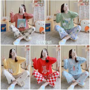 Long trousers cute cartoon loose suit womens pajamas home clothes/Seluar panjang kartun comel sut longgar pakaian rumah piyama wanita/长袖长裤可爱卡通宽松套装女睡衣家居服
