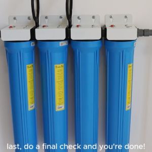 Water Filtration System 4 Stages 20" Slim Type Refillable Deepwell Standard Set Up Complete Set With Gray UPVC Fittings