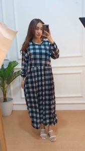 HAKO LONG MIDI / MIDI DRESS MOTIF KOTAK FLANEL / MIDI DRESS WANITA