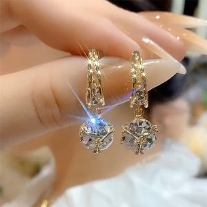 Elegant Pure Silver Needle Zirconia Studs Fresh out French Style Diamond Ball Earrings Fashionable Jewelry for Women