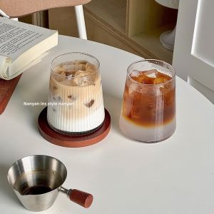 Japanese Style Vertical Stripes Fuji Mountain Glass Cup Ins Style Ice American Coffee Cup Home Use Cold Drink Cup Beverage Cup