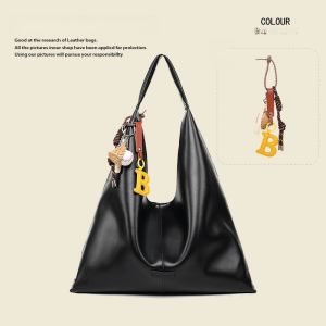 Large Capacity Womens Shoulder Bag Tote Bag Underarm Leather Bag Commute Soft Handbag Pure Color Oil Wax Leather Bag