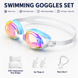 JSJM Adult Swimming Goggles Anti-Fog UV Protection Mirror Lens Waterproof Swim Glasses Wide View Adjustable for Men Women
