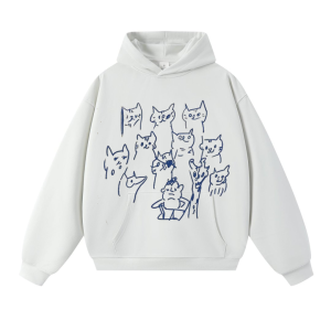 Áo Nỉ Trùm Đầu in Hình Mèo Họa Tiết Đường Cong Phong Cách Đường Phố Mùa Hè Thường Ngày Cotton Thoáng Khí Cho Cặp Đôi Nam Nữ