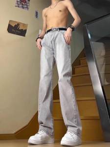 Smoke Grey Vitality Mens Jeans Mid-Waist Relaxed Fit American High Street Slim Micro-Patchwork Leg Enhancing Jeans