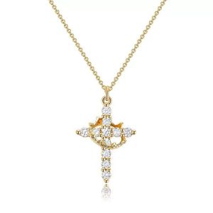 Necklace Womens Cross-Border Creative Personality Titanium Steel Cross Necklace Temperament Hollowed out Colored Zircon Collarb