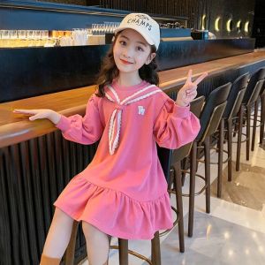 Princess Style Long Sleeve Childrens Dress Casual Loose Sweatshirt Dress Spring Autumn Fashionable Girls Dress Soft Cotton Polyester