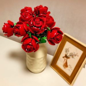 Creative Rose Flower Bouquet Building Blocks Assembly Festival Eternal Flower Gift Box for Lovers Birthday Qi Qi Festival