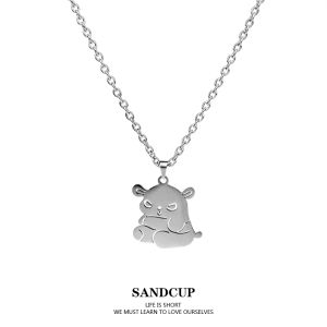 SANDCUP Titanium Steel Necklace Womens Sweet Cool Personality Unique Design Fashion Jewelry Cross Chain Silver Color