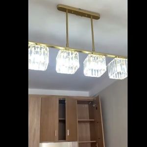 Lampu Gantung Kristal Minimalis 3 Warna LED Classic Modern 4 Arms Pendant Light (Termasuk Bohlam E27)