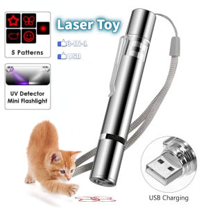 3-In-1 Multifunctional Usb Laser Fun Cat Tracker Pen Rechargeable And Changeable Pattern Pet Toy Uv Flashlight Pen