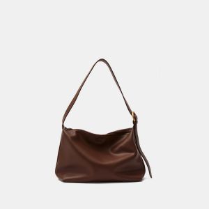 Large Capacity Leather Tote Bag Womens Commuter Crossbody Bag Simple Casual Style Soft Handle No Partition Inner Zipper