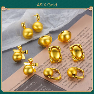 ASIX GOLD 916 gold French vintage metallic brushed geometric bow stud earrings 18K gold high fashion luxury handmade womens stud earrings Lucky stud earrings No allergies Wont blacken Wont peel A great holiday gift