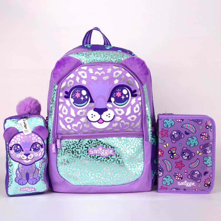 Australian Smiggle Elementary School Student Burden Reduction Girl Schoolbag Children s Backpack Purple Leopard Backpack Pencil Case Lazada PH