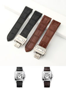 Genuine Leather Watch Band Mens Womens Santos100 Sidonie Watchband Replacement Medium Thickness Butterfly Double Buckle Clasp
