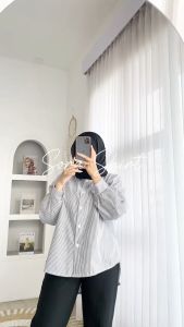 SORA SHIRT (GL) - Kemeja Katun Salur Stripe Wanita Casual Fashion Kerja dgn 8 ukuran S M L XL XXL 3XL 4XL 5XL termurah