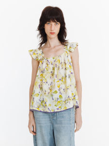 Gentle Resort Style Round Collar Flutter Sleeve Tank Top