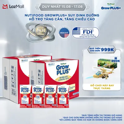 Combo 2 Thùng 24 hộp Sữa Nước Pha Sẵn Nutifood GrowPLUS+ Suy Dinh Dưỡng (Đỏ) - Hỗ Trợ Tăng Cân Tăng Chiều Cao Ít đường 110ml - Trên 1 tuổi (Bao bì tùy đợt nhập hàng)