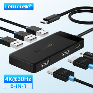 Lemorele 6-in-1 USB C Hub 4K Docking Station Dual HDMI DP 4K for Laptop MacBook Dell HP 100W PD USB 3.0 Multi Monitor Adapter