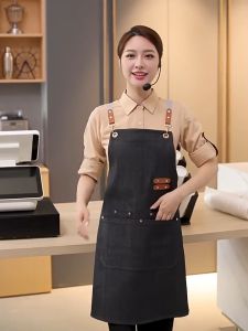 Tạp dề vải bạt dày chống thấm nước và dầu tạp dề không tay một bên vai có thể giặt được với túi vải