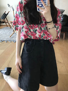 Black Denim Short Shorts Women Summer Thin Straight Leg High Waist Slimming Wide Leg Trendy Jeans High Waist Straight Cut Slim Fit