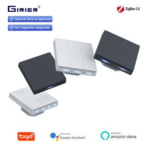GIRIER Tuya Smart Wall Switch ZigBee/WiFi Light Switches 1/2/3/4 Gang Button Switch Neutral Wire Required Works Alexa Hey Google