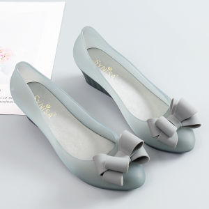 Waterproof Plastic Jelly Shoes with Butterfly Knot Thick Heel Beach Sandals for Women Fashionable Korean Style Summer New Arrivals