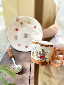 Bộ Đồ Ăn Bằng Gốm Sứ Cat And Mouse High Value Home Use Ceramic Dinner Plate Mug Water Cup Gift Souvenir 290ml