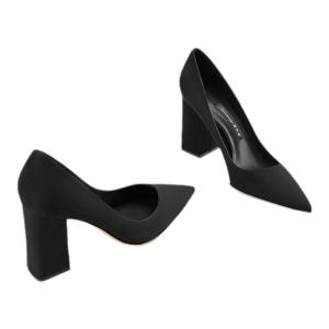 รองเท้าส้นแบนหนังสีดำสำหรับผู้หญิง ส้นสูง ทรงหัวแหลม หนังแท้ ทรงสวมสบาย สำหรับใส่ไปทำงานในช่วงฤดูใบไม้ร่วง