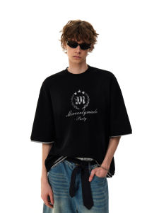 MRNEARLY American Casual Cotton Short Sleeve T-Shirt Mens Vintage High Pure Cotton Half Sleeve Summer Couple Print Tee