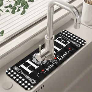 VIKAMA Black and White Checkered Sink Mat | Kitchen and Bathroom Faucet Mat | American Vintage-Style Countertop Drain Mat