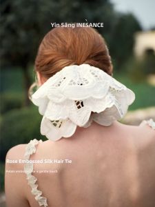 YINSANG | Luxurious Heavy Embroidery Lace Rose Silk Hair Tie
