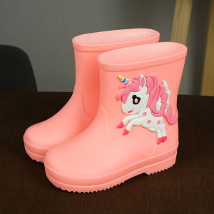 Princess Style Anti-Slip Waterproof Rain Boots for Girls Kindergarten Toddler Baby Shoes PVC Material All Season Use