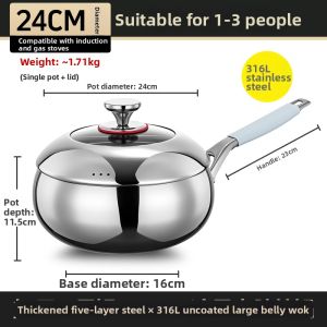 RONGCHUAN | Non-coating Small Stir-fry Pan 316 Stainless Steel