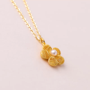 Chow Sang Sang 周生生 999.9 24K Gold Dainty Gold Blossom Bellflower Pearl Necklace for Women Size 47cm 95734N