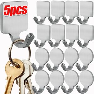 Stainless Steel Self Adhesive Hook Multi-purpose Wall Mounted Keys Towel Heavy Hooks Kitchen Bathroom Organizer Supplies
