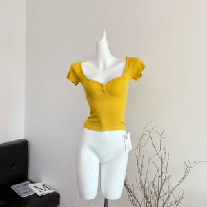 เสื้อยืดคอตั้งทรงเข้ารูปแขนสั้นผ้าโมดอลสีพื้นสำหรับผู้หญิงในฤดูร้อน เสื้อผ้าทำงานสไตล์เรียบง่ายสวมใส่สบาย