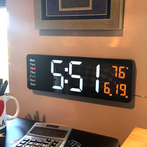 Large Digital Wall Clock with Remote Control 16inch/41cm Electronic Watch with Big LED Screen Dispaly Date Week Temperature