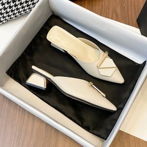 Da Dong Ge Womens Mules Soft Bottom Slip-On Shoes Fashionable Outdoor Wear Summer Low Heel Korean Style Pure Color Sandals