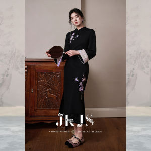 JK&JS | Đầm Qipao Dài Màu Đen