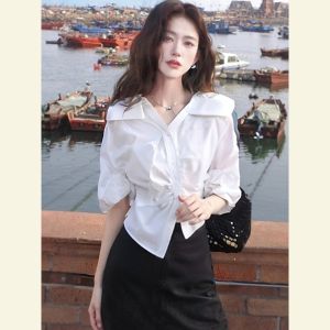 SHANGSHA | French Style Fitted Office Wear White Shirt