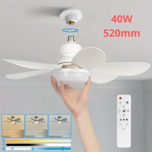 Socket Fan Light with Remote 20.5in Small Ceiling Fan with LED E26/27 Cordless Light Screw Fan for Kitchen Bedroom Small Room