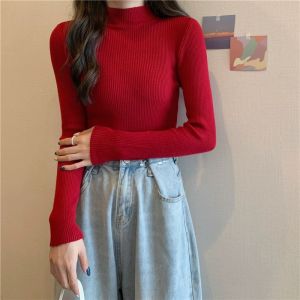15 Colors Options Free Size Womens Sweaters Autumn Long Sleeve Thin Turtleneck Stretch Matte Blue Knitted Pullover Sweater Tops