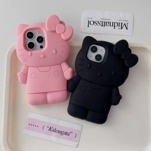 Sanrio | Ốp Điện Thoại Hello Kitty 3D Hoạt Hình Hai Màu Hồng Nơ Silicon Mềm Chống Sốc Cho iPhone 17/16/15/14/13/12 Pro Max - Chống Bụi Chống Xước