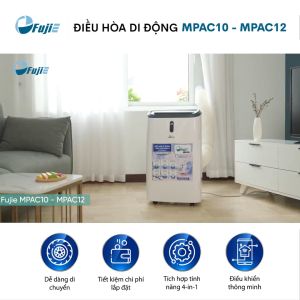 Máy lạnh đứng di động 12.000 BTU FUJIE Điều hòa di động cây mini làm lạnh đa năng hút ẩm lọc không khí có điều khiển từ xa