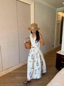 Spring Fashion Floral Print A-Line Mini Skirt Set Womens Cotton Button-Up Vest And Dress Combo Elegant Casual Outfit Set