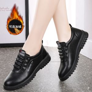 Leather Sporty Womens Shoes Comfortable Slip-On Versatile Flat Casual Fashionable Cross-Buckled Round-Toe Low-Heel PU Outsole