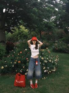 Blue High Waist Loose Fit American Vintage Summer Denim Jeans Womens 7/8 Length Straight Leg Wide Leg Trendy Casual Jeans