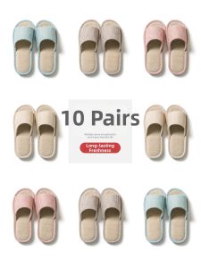 RUNROU | Linen Slippers for Summer Indoor Use and Hotel Guests 10 Pairs